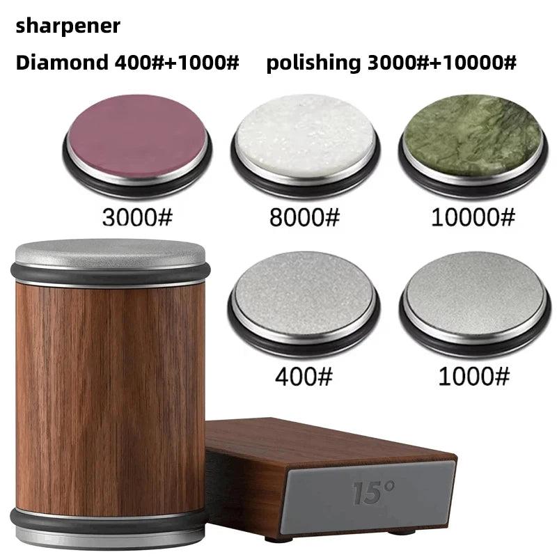 New Rolling Double-Sided Diamond Knife Sharpener – 15° & 20° Magnetic Angle Roller for Kitchen Sharpening
