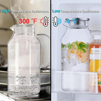HeY LiLac 1.8L Glass Pitcher - Vertical Stripe Borosilicate Water Carafe with Lid for Fridge & Drinks