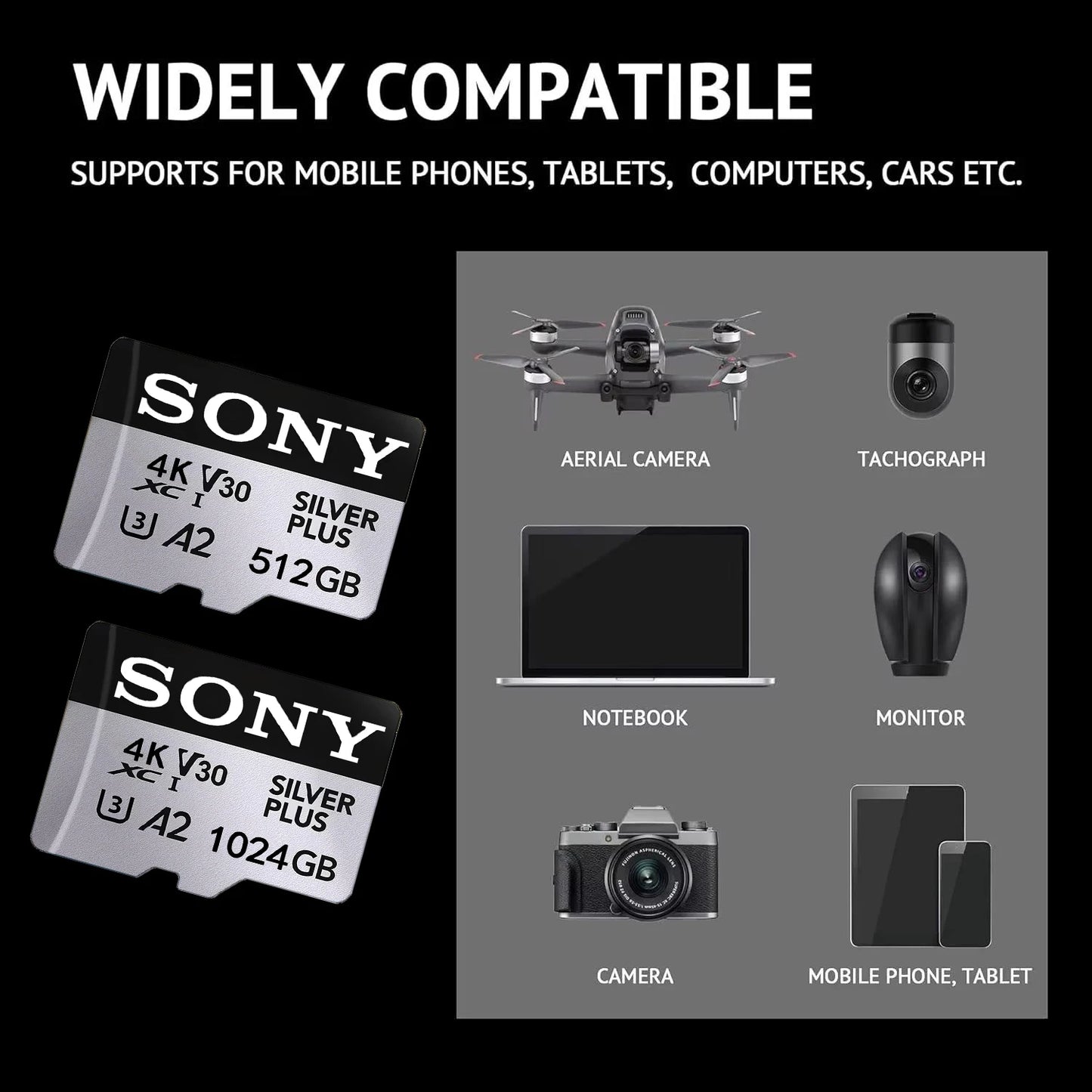 SONY High-Speed 1TB Micro SD Card — Full HD Memory Card for Phone, Tablet & PC (512GB/256GB/128GB/64GB)