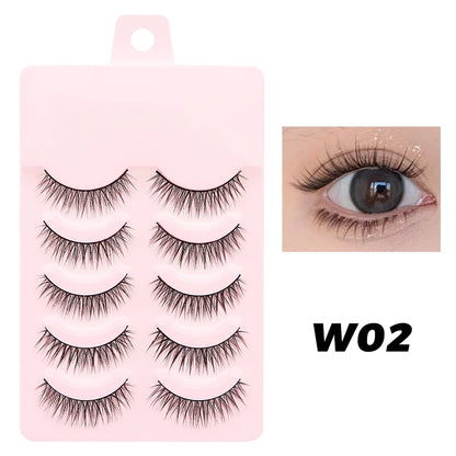 DINGSEN 5 Pairs Manga Style False Eyelashes — Soft, Natural, Long Anime Wispy Strip Lashes for Makeup