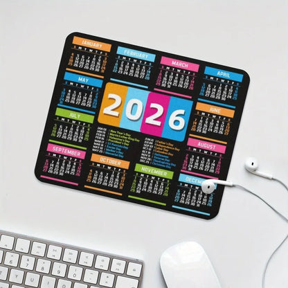 2026 Calendar Design Game Mouse Pad – Anti-Slip Rubber Mouse Mat for Home & Office, Black & White