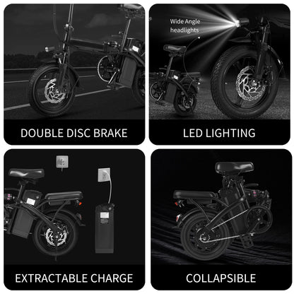 400W Foldable Electric Bike for Adults — 14" Wheels, Dual Disc Brakes, Seat & Basket, 48V 10.4Ah, 22-Mile Range, 20MPH E-Bike