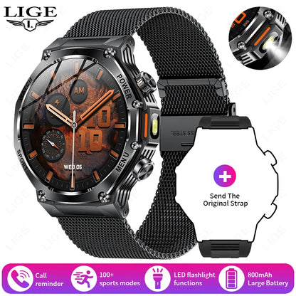 LIGE 2025 Smartwatch for Men — 800mAh Ultra Long Battery, Waterproof Outdoor Sport Watch with Bluetooth Call & Military Design