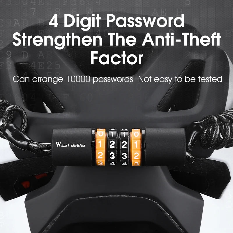 Secure Your Ride: WEST BIKING Portable Bicycle Lock with Password Rope - Steel Wire Safety for Mountain Bike, Helmet, and Backpack