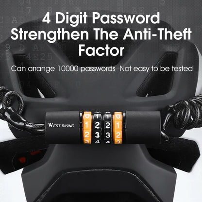 Secure Your Ride: WEST BIKING Portable Bicycle Lock with Password Rope - Steel Wire Safety for Mountain Bike, Helmet, and Backpack