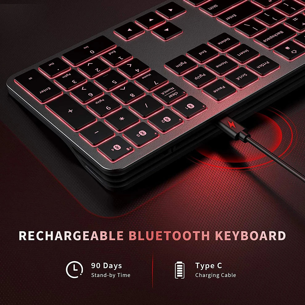 Multi-Device Rechargeable Bluetooth Backlit Wireless Keyboard for Laptop, Tablet & iPad