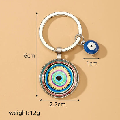 Round Flower Blue Evil Eye Hamsa Keychain – Boho Turkish Lucky Eye Fatima Hand Bag & Car Keyring for Women & Men Protective Charm Gift
