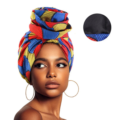 African Satin Lined Turban Cap - Floral Print Big Flower Headwrap Bonnet for Women Muslim Headscarf Beanie Hat