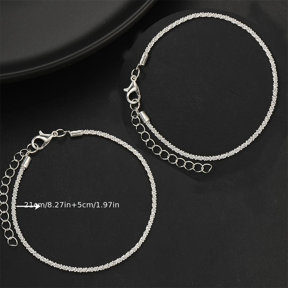 2PCS Shiny Silver Color Anklet for Women – Elegant Copper Beach Ankle Bracelet, Simple Sparkling Foot Jewelry