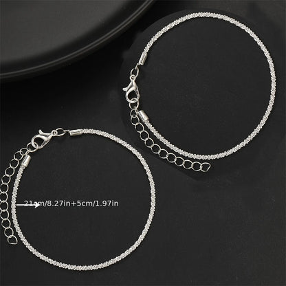 2PCS Shiny Silver Color Anklet for Women – Elegant Copper Beach Ankle Bracelet, Simple Sparkling Foot Jewelry