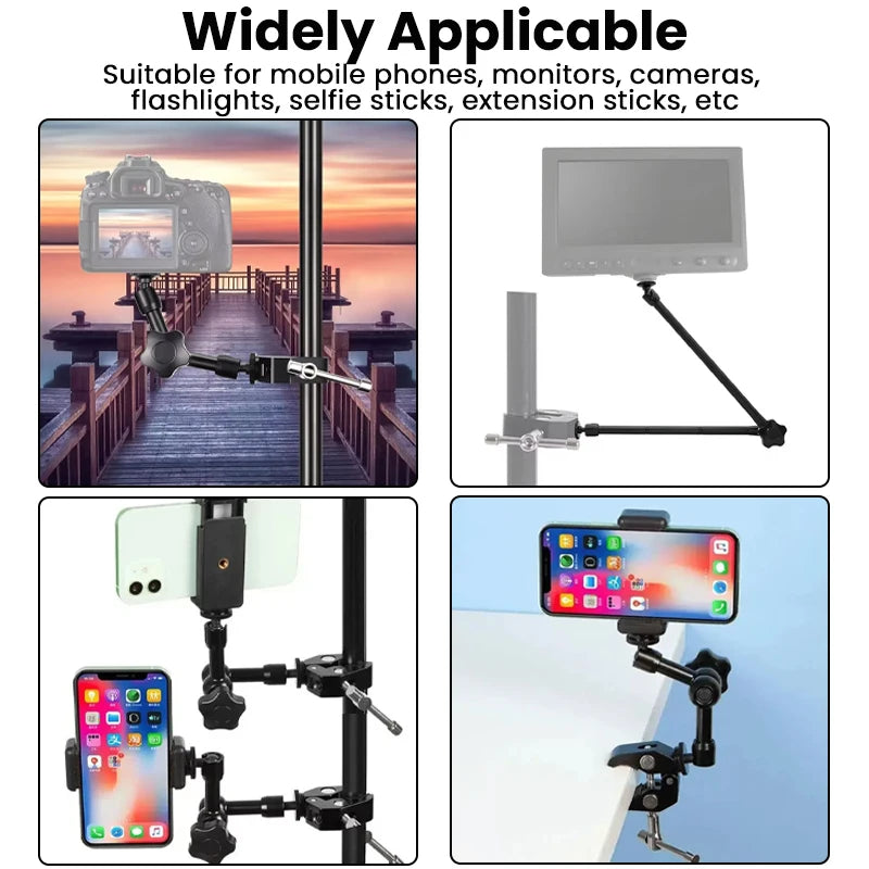 7/11/20 Inch Metal Articulating Magic Arm – Super Clamp Stand for DSLR Camera & Photo Studio Accessories