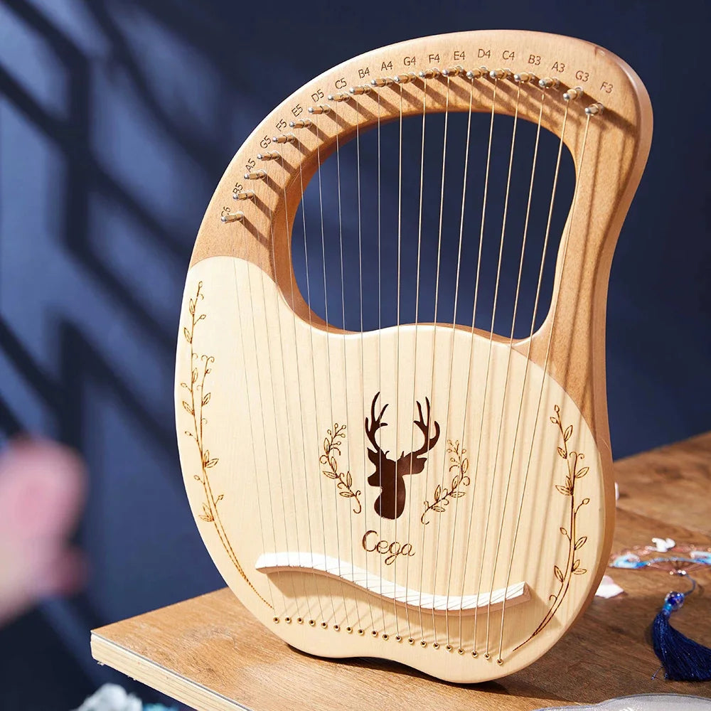 Lyre Harp 19-String – Mahogany Wood Stringed Musical Instrument with Tuning Wrench & Spare Strings