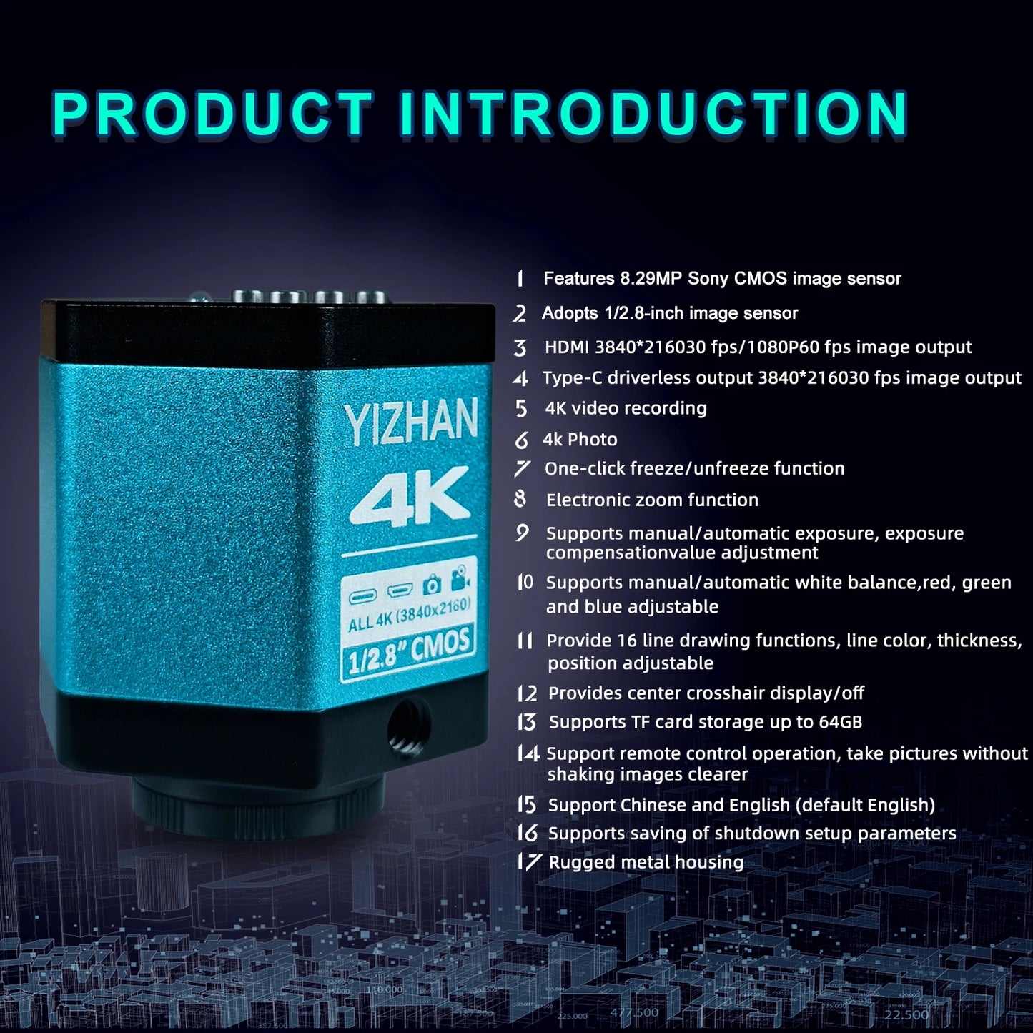 1080P 4K Industrial Microscope – 150X C-Mount Lens with 48MP/13MP Digital Camera, HDMI/USB-C/VGA for PCB Soldering & DIY