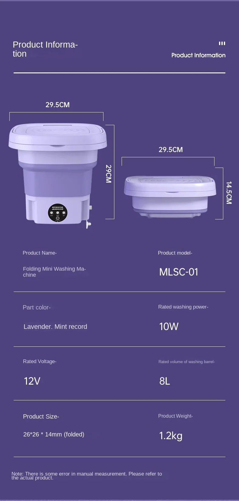8L Portable Foldable Washing Machine – Mini Washer with Spin Dryer for Socks, Underwear & Panties
