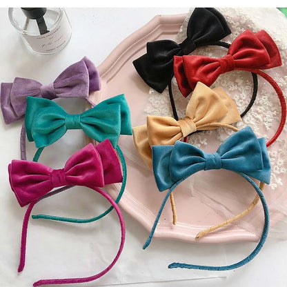 Women's Soft Velvet Bowknot Hairbands – Elegant Red & Black Party Headbands, Korean Vintage Headwear, Photo Prop Accessories
