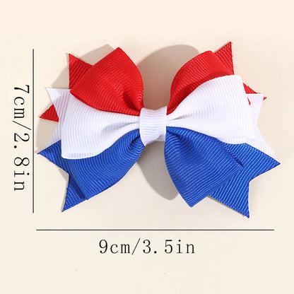 2pcs USA Flag Bow Hair Clips - Red White Blue Patriotic Ribbon Barrettes for 4th of July Party Accessories