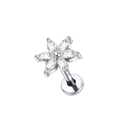 Titanium CZ Tragus & Helix Stud – Internally Threaded Labret Lip Ring Piercing Earring (1PC)
