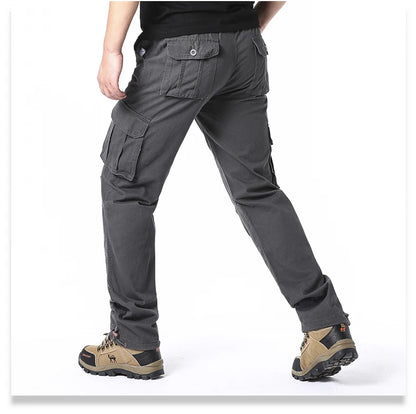 Men's Large Pocket Loose Overalls — Outdoor Sports & Tactical Jogging Pants with Elastic Waist, Pure Cotton Casual Workwear