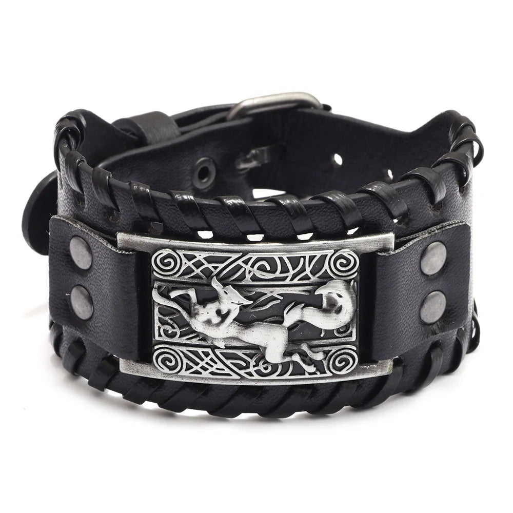 Trendy Viking Bracelet – Nordic Rune Compass & God Bird Charm Leather Woven Jewelry for Men, Fashion Accessory & Party Gift