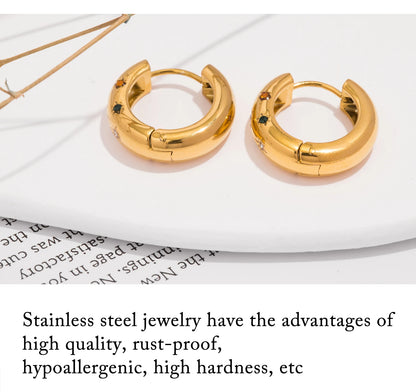 UHBINYCA Classic Zircon Inlaid Hoop Earrings — 18K Gold-Plated Stainless Steel, Elegant Jewelry for Women
