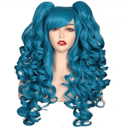 HAIRJOY Women's Long Curly Synthetic Cosplay Wig with 2 Ponytails – Halloween & Party Wig