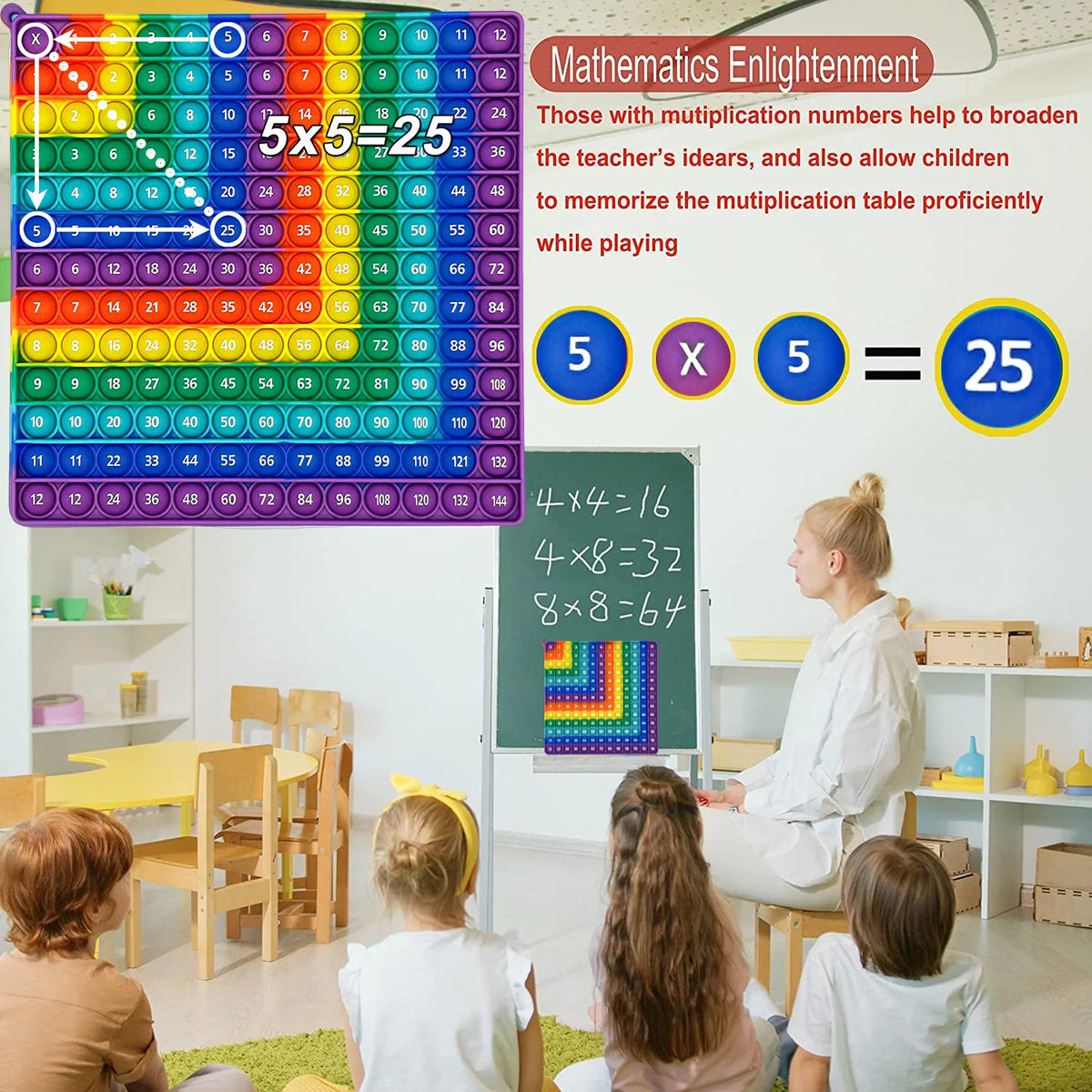 12x12 Multiplication & Addition Math Game Toy - Rainbow Silicone Times Table Educational Gift for Kids