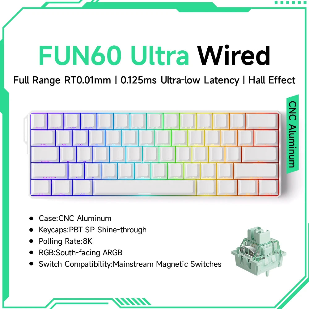 Akko MonsGeek FUN60 60% Mechanical Gaming Keyboard – Magnetic Switch, 8K Rapid Trigger, ARGB HE/TMR Custom Keyboard
