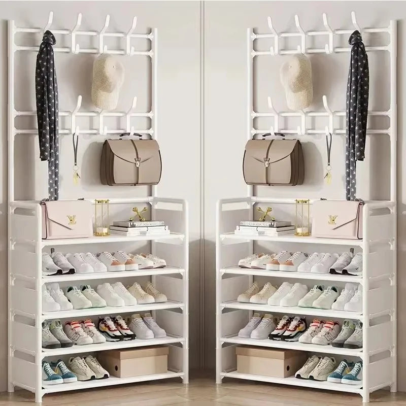 Multi-Layer Clothes Hanger & Shoe Rack – DIY Floor-Standing Hat and Shoes Organizer for Living Room Storage
