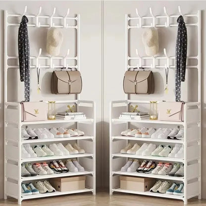 Multi-Layer Clothes Hanger & Shoe Rack – DIY Floor-Standing Hat and Shoes Organizer for Living Room Storage