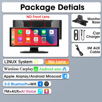 Srnubi 10.26 Inch Dash Cam Rearview Mirror - CarPlay & Android Auto DVR with GPS Navigation, Video Dashboard Monitor