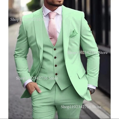 Men's Pink 3 Piece Suit - Slim Fit Wedding Tuxedo Jacket, Vest & Pants Set For Groom Formal Occasions