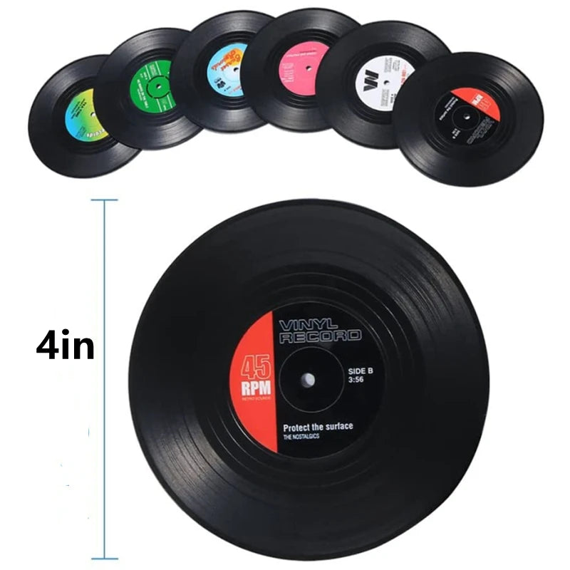 2/4/6PCS Retro Vinyl Record Drink Coasters | Anti-Slip Heat Resistant Mug Mats | Music-Themed Coffee Table Placemats Decor