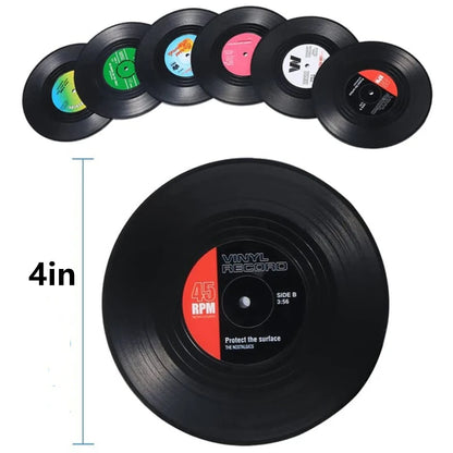 2/4/6PCS Retro Vinyl Record Drink Coasters | Anti-Slip Heat Resistant Mug Mats | Music-Themed Coffee Table Placemats Decor
