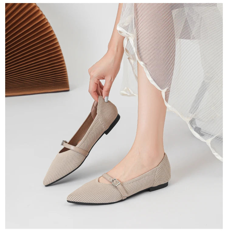 2024 Women's Flat Shoes – Pointed Toe Soft Knitted Sole, Breathable & Comfortable Spring and Autumn New Model