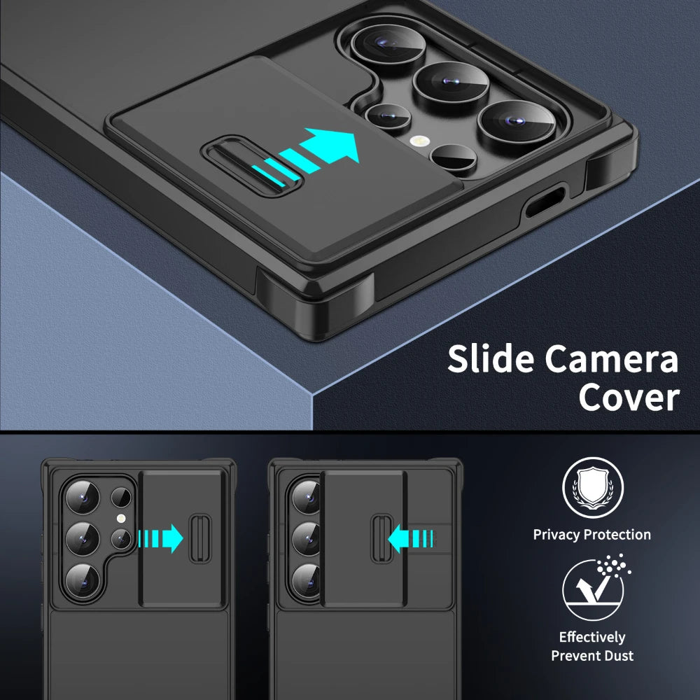Slide Camera Armor Matte Samsung Case – Shockproof Cover for Galaxy S20–S25 Ultra/Plus/FE & Note 20 Ultra