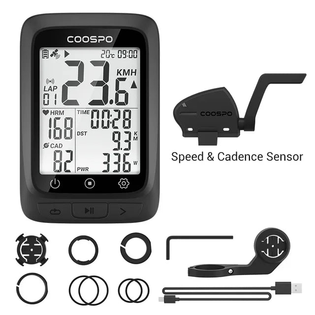 Coospo BC107 GPS Bike Computer — 2.4" Wireless Odometer & Speedometer, Bluetooth 5.0, ANT+, Waterproof