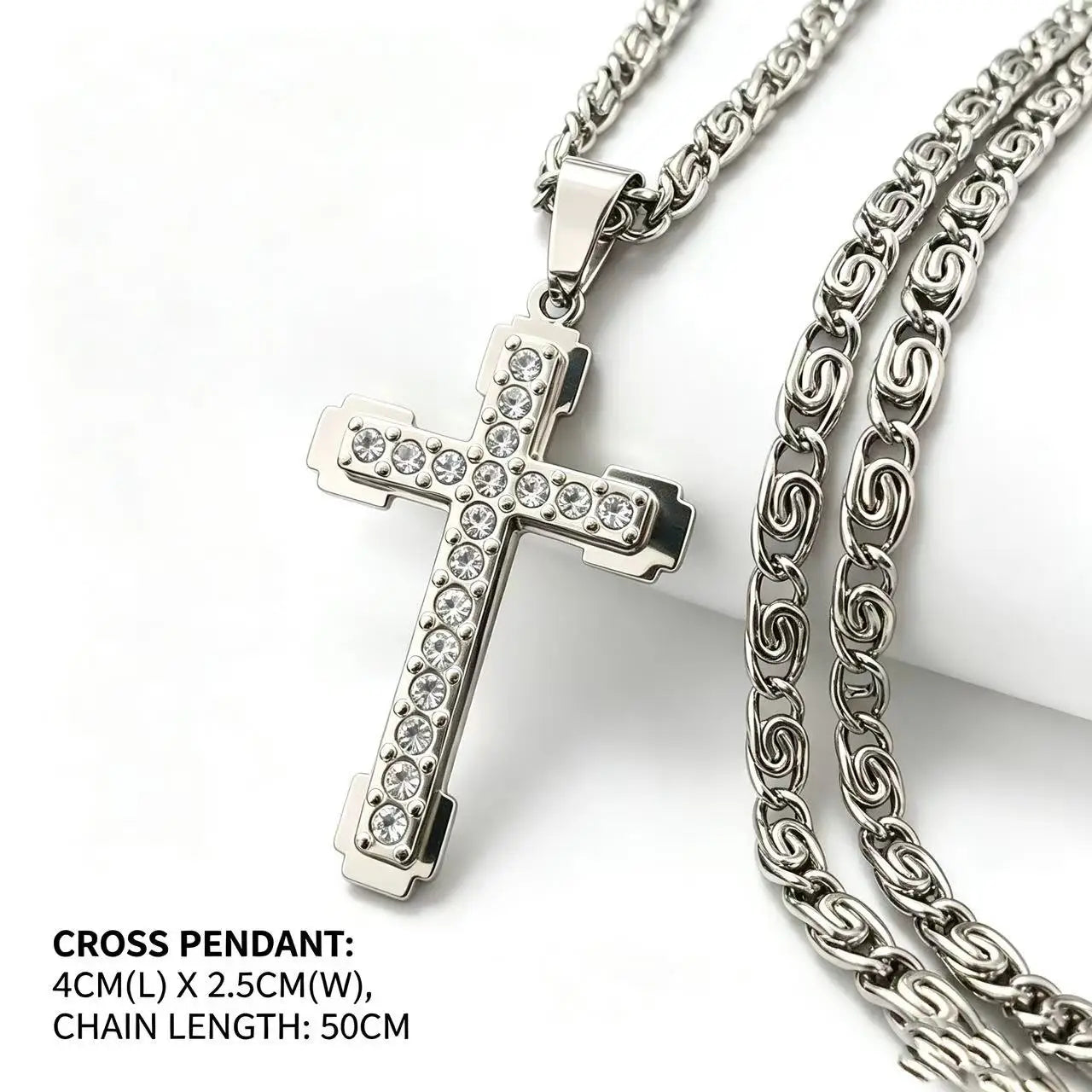 HNSP Stainless Steel Zircon Cross Necklace Pendant – Luxury Jewelry Accessories for Men & Women Fashion Gift