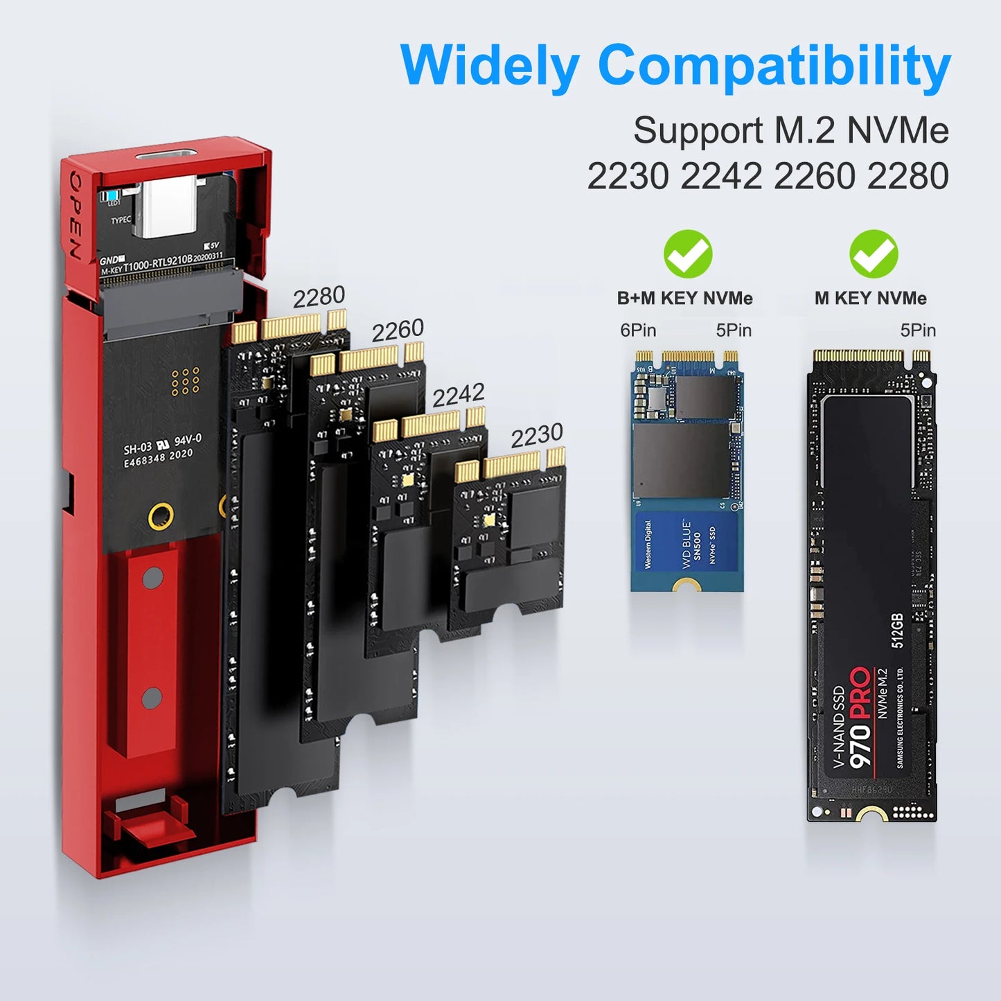 M2 NVMe SSD Enclosure – 10Gbps PCIe SSD Case, Portable USB-C 3.2 Gen2 Adapter with Heat Sink Pad, Tool-Free External Box for M.2 SSD