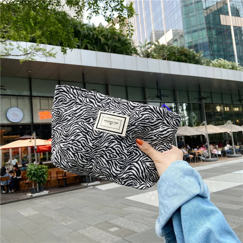Large Leopard Print Cosmetic Bag for Women — Waterproof Canvas Makeup Organizer with Zipper, Travel Toiletry & Beauty Case