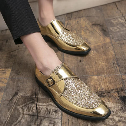 Men’s Gold Patent Leather Moccasins - Pointed Toe Luxury Business & Formal Dress Shoes