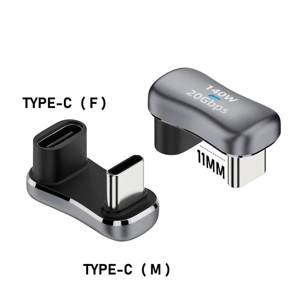 180° USB-C Angle Adapter – 20Gbps Data Transfer, 140W PD Fast Charging Type-C Male to Female Converter for Steam Deck Accessories