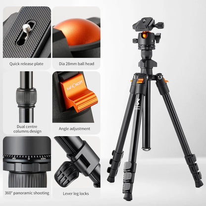 Aluminum Alloy Camera Tripod Stand – Low Angle Photography Travel Tripod with Carrying Bag for DSLR Cameras