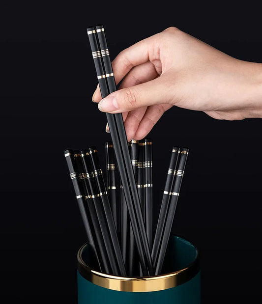 5 Pairs Reusable Alloy Chopsticks - Chinese Japanese Korean Sushi Sticks - Durable Kitchen Tableware Accessories