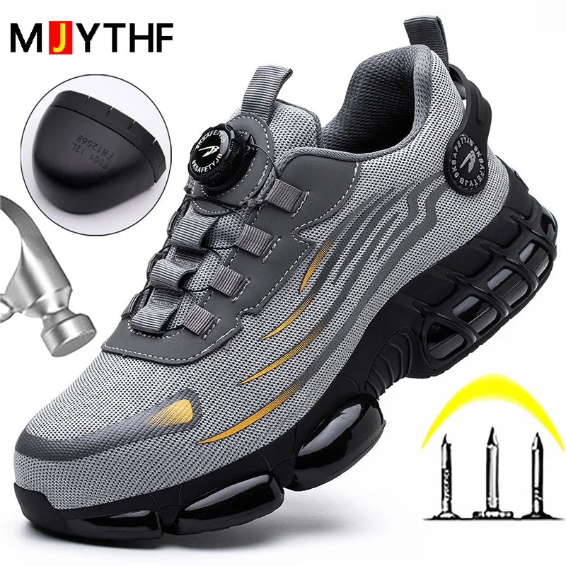 Rotating Button Men’s Safety Shoes – Anti-Smash & Anti-Puncture Work Boots, Fashion Sport Protective Footwear