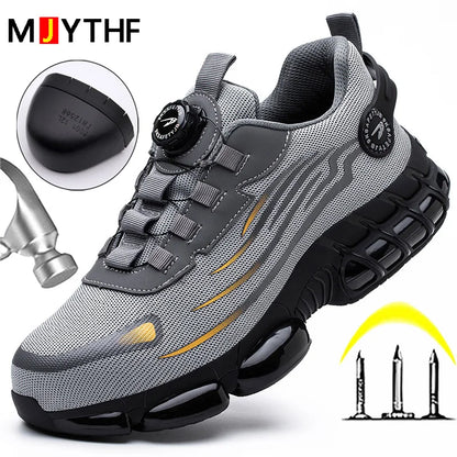 Rotating Button Men’s Safety Shoes – Anti-Smash & Anti-Puncture Work Boots, Fashion Sport Protective Footwear
