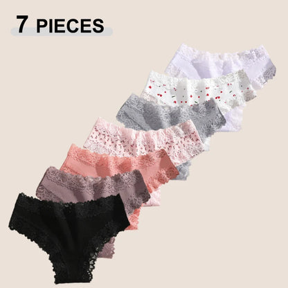 7PCS Women’s Lace Panties Set - Seamless Brazilian Low Rise G-String Cotton Lingerie Soft Underwear S-XL