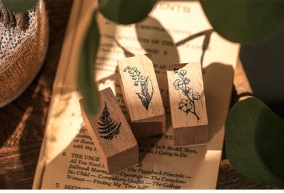 Yoofun 7-Piece Vintage Moon & Plant Wooden Stamps — Rubber Stamps for Scrapbooking, DIY Craft & Stationery