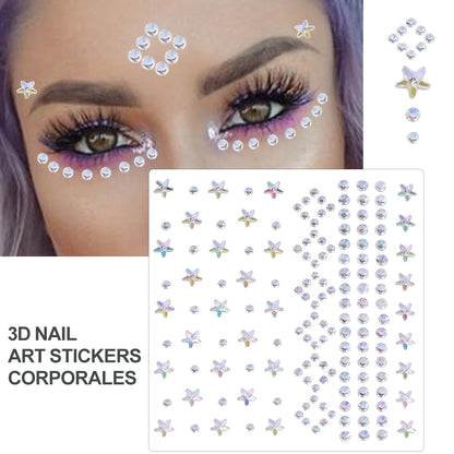 3D Holographic Teardrop Rhinestone Stickers - Self-Adhesive Crystal Diamond Face, Eye & Hair Decoration Tattoos