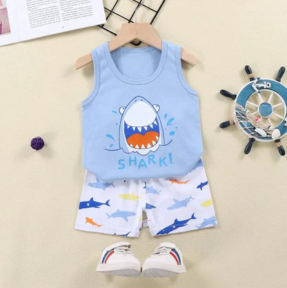 2PCS Kids Summer Vest Set – Cotton Sleeveless T-Shirt & Shorts for Boys & Girls Baby Clothes