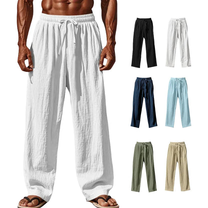 2025 Men’s Cotton Linen Casual Pants – Comfortable Straight Leg, Drawstring Waist, Plus Size S-4XL